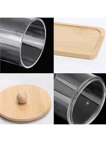 3 件塑料透明圆形清洁棉签收纳盒带托盘，现代便携式桌面收纳盒，可堆叠设计，防尘防水，多用途，用于化妆刷收纳、珠宝整理，非常适合[美容爱好者、旅行者、家庭整理者，可作为圣诞礼物、新年家居装饰，大容量，适合假日海滩、浴室、卧室收藏