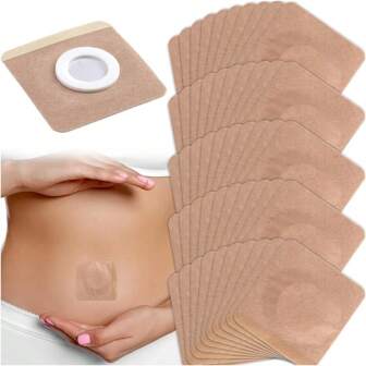 50 piezas Envoltorios de Aceite de Ricino Desechables, Cubiertas de Algodón Orgánico Autoadhesivas para el Cuidado del Abdomen, Almohadillas Absorbentes para el Ombligo para Abdomen, Rodillas y Pies - Color Piel