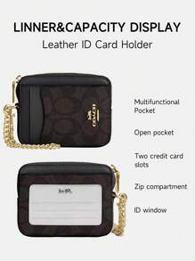 Coach Small Zip Card Case Purse For Women With Clear ID Window Ladies Credit Card Holder Wallet Leather Coin Purse Lightweight Portable Wallet With Detachable Wrist Chain,CW883 IMXAQ