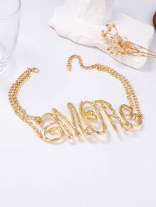 1pc Women's Hollow Letter Necklace, Hip-Hop Motorcycle Style - Letter Clavicle Chain - View 8