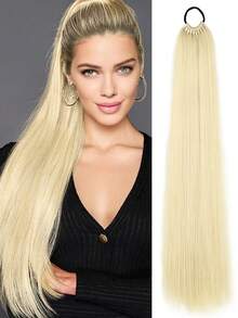 Peluca con coleta de 26"/34", peluca con coleta elástica multifuncional en negro y marrón, resistente al calor, cabello liso largo sintético suave y natural para mujer, adecuado para Navidad, Año Nuevo, Carnaval, festivales de música y otras ocasiones - Multicolor - Ver 12
