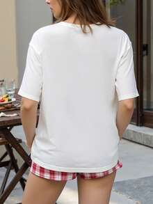 Desserts, Coffee, Food, Fruits, Summer Casual T-Shirts,Clothes Women ,Women Graphic Shirts ,School Shirts - 白色 - 查看 2