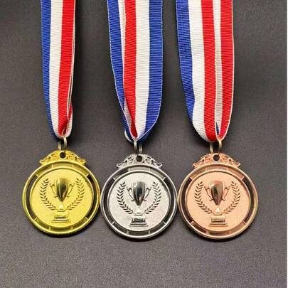 1 cái/3 cái Huy chương lúa mì đánh số, Huy chương giải thưởng bằng hợp kim kẽm vàng/bạc/đồng cho cuộc thi thể thao