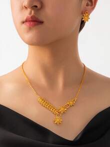 3 件 24K 金迪拜风格女士时尚珠宝项链，沙特阿拉伯珠宝 - 金色 - 查看 2