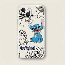 Licensed Cartoon Character Cool Stitch Minimalist Design Soft White And Purple TPU Case For Apple  15, 13, 12, XS, XR, 8, 7, 6, 6S, SE, Mini, Pro, Plus, Max With Straight Edges