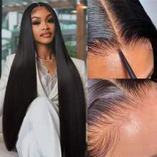 40 Inch Straight 6x4 HD Transparent Lace Closure Wigs Human Hair 4x6 Lace Straight Put On And Go Glueless Wigs Pre Plucked Pre Cut Lace Wig For Women 200% Closure Wig Nautural Black - Natural Black - 查看 2