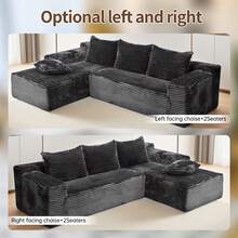 105'' Modern Minimalist Modular Cloud Sectional Sofa – Compressed L-Shape Couch With Chaise Lounge, Corduroy Fabric & High-Density Foam, No Assembly Deep Seat For Living Room (Sala), Bedroom - Màu xám đen - Xem 10