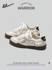 WARRIOR 1 双百搭休闲鞋，女式透气系带网眼拼布运动鞋，简约低帮日常平底鞋 - 米/灰/黑 - 查看 3