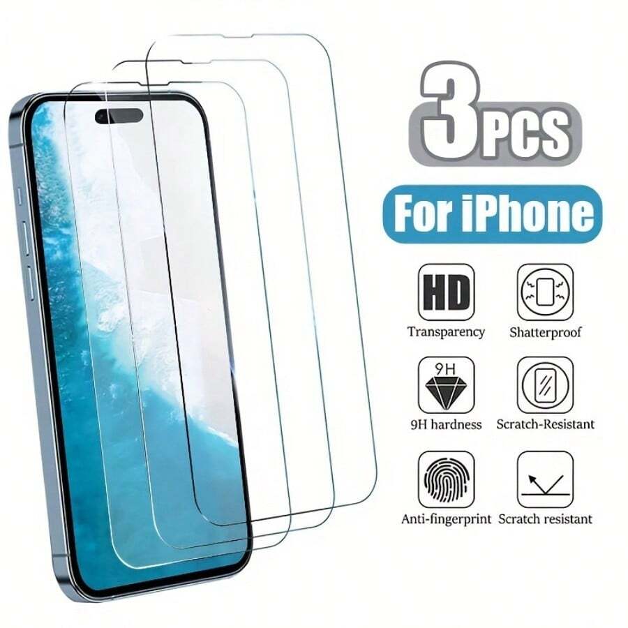 3 片装钢化玻璃屏幕保护膜适用于 11/12/13/14/15 Pro Max X/XR/XS/ 超薄光面 9H 硬度防碎防刮防指纹高清透明膜屏幕保护必备品，适用于日常防护、办公室、家用手机屏幕保护膜手机配件防水防震防摔全覆盖 - iPhone 13 Pro - 查看 1