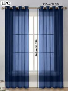 1pc Transparent Solid Color Window Screen, Great For Living Room And Bedroom Decoration - Navy Blue - View 26