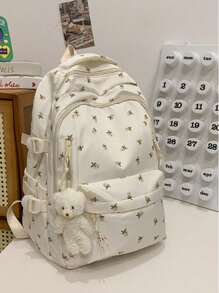 LECEY College Style Large Capacity Student Backpack For Women, Suitable For Middle School, High School, University - White - View 1