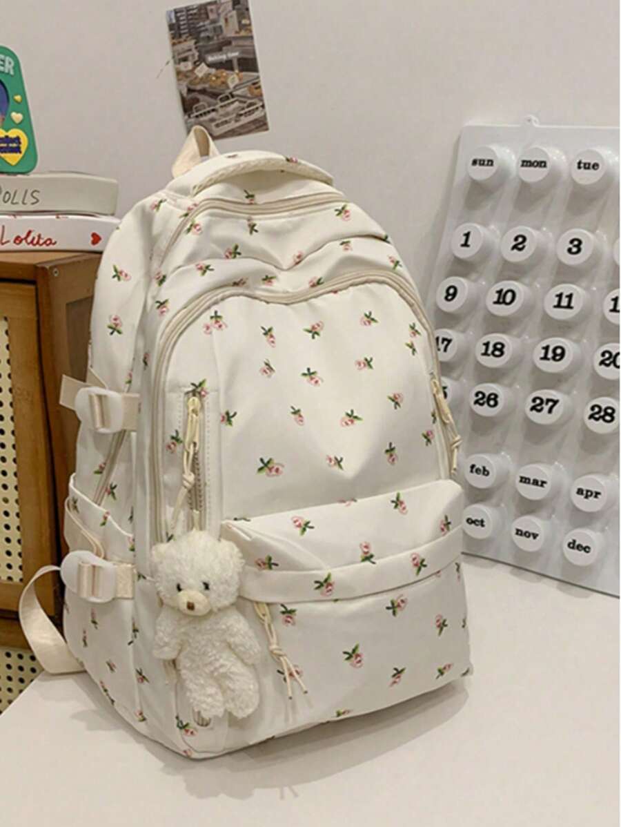 LECEY College Style Large Capacity Student Backpack For Women, Suitable For Middle School, High School, University - White - View 1