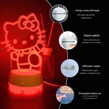Sanrio 1pc Hello Kitty Acrylic Night Light - 7-Color Changing LED Desk Lamp With USB Power, Touch Control, Suitable For Bedroom, Party, Christmas, Valentine's Day, Birthday Gift, Festival Night Light, Cute Design, Suitable For Hello Kitty Decor