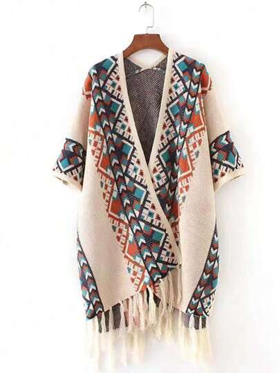 1 pieza Poncho chal con flecos y bloques de color geométricos para mujer, prenda exterior versátil para viajes, regalo para ella para vestir