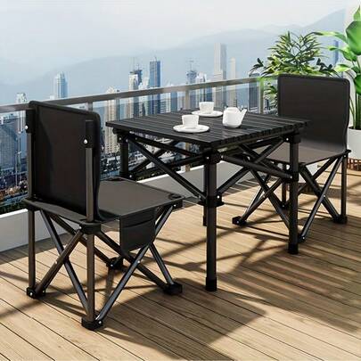 3-In-1 Portable Folding Outdoor Dining Table - Sturdy Metal Construction With Weather-Resistant Finish, Compact Design For Camping, Picnicking, BBQ, Patio And Yard Use, Picnic Accessories, BBQ Equipment, Lightweight Furniture, Space-Saving Furniture