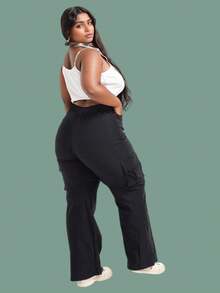 Wide Leg Cargo Plus Size Tailored Pants Women's High Waist, Women's Wide Leg Formal Pants Plus Size Wide Leg Cargo Tailored Premium Plus Size High Waist Formal Plus Size High Waist Casual Fashion Work Evening Large Sizes 46 To 56 - màu đen - Xem 3