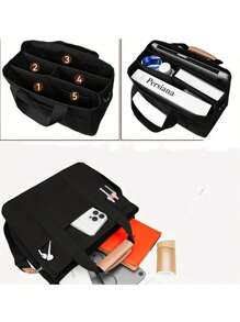Large Capacity Multi Pocket Shoulder Bag With Compartment, Versatile Handbag With Durable Handles, Black