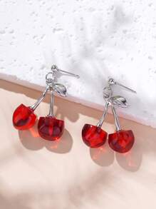 4pcs Vintage Acrylic Black & Red Cherry Pendant Jewelry Set, Including Necklace, Earrings, Suitable For Daily Wear, Holidays, Gifts - Unisex Minimalist Jewelry