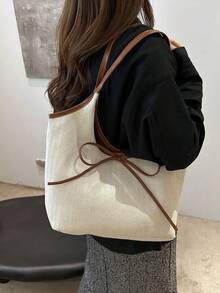 Geantă portabilă pentru femei cu arc, perfectă pentru facultate, afaceri, muncă, naveta, liceu, excelentă pentru birou, școală elementară, gimnaziu, liceu, muncă, stadion, sport, geantă de umăr cu capacitate mare - Bej - Vizualizare 3