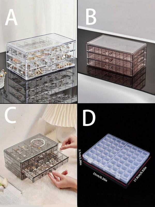 1 pièce Boîte à bijoux grande capacité de 72 emplacements sur 3 couches pour bagues, boucles d'oreilles, colliers