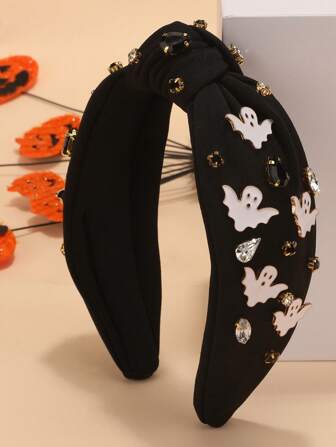 1pc Women's Halloween Ghost Creative Holiday Hair Accessory, Hair Band, Diadema, Hair Hoop, Headbands, Black