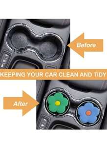 2 件时尚蓝绿花朵水钻汽车杯架杯垫 - 彩色 - 查看 5