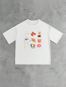 Desserts, Coffee, Food, Fruits, Summer Casual T-Shirts,Clothes Women ,Women Graphic Shirts ,School Shirts - 白色 - 查看 3