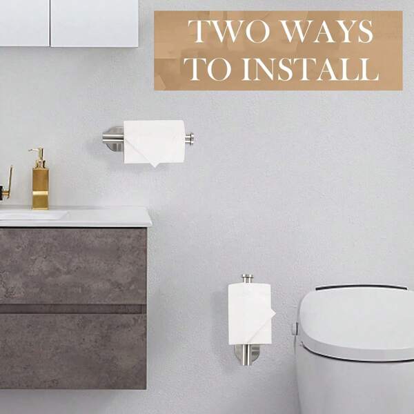 2 pièces Support pour papier toilette sans perçage pour salle de bain et toilettes, en acier inoxydable SUS304 brossé nickel (argent, noir, doré)