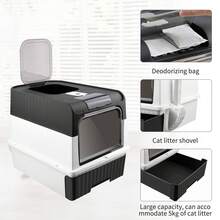 XXL -Katzenstreu -Tablett, abnehmbares Abfallschale in PP mit Deodorant- und Schaufelschublade (49*37*35 cm) - Schwarz - Übersicht 2