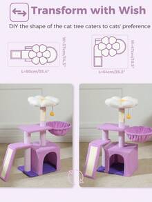 PAWZ Road Cat Tree For Indoor Cats, 31.5'' Small Flower Cat Tower Condo With Sisal Scratching Ramp, Cozy Hammock And Removable Flower Cat Bed Perch For Kittens - Purple - View 5