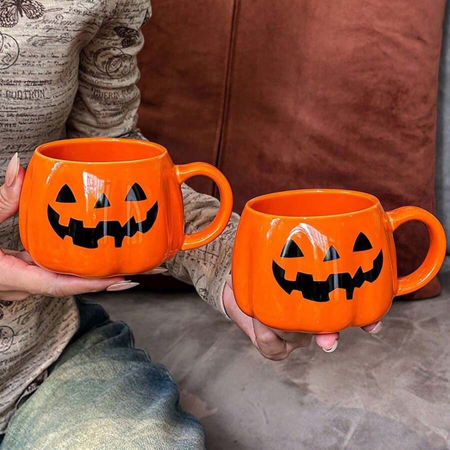 1 件万圣节南瓜陶瓷杯，卡通表情杯，完美的万圣节礼物，适合日常和万圣节使用