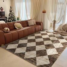 1PC Brown And White Diamond Patchwork Living Room Area Rug Comfortable And Soft Surface 100% Polyester Waterproof And Stain-Resistant Silicone Back For Non-Slip And Non-Shifting Suitable For Living Room Large Size Bedroom Home Decoration Household Items Door Outdoor Rug Mat Multiple Sizes Available Machine Washable And Easy To Care For Pet And Child Friendly Kitchen Rug