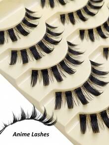 Rikuaild 5 Pairs Cartoon Style Thick False Eyelashes, Natural & Lengthening, Cosplay Makeup False Eyelashes, Cross-Linked Big Eye Effect, Thick Full-Lash False Eyelashes With Transparent Band - 尖尾漫畫款 - 查看 5