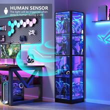 Corner Display Cabinet With Glass Doors, 68" Display Case With LED Lights, 4-TierCurio Cabinets For Collectibles/Toys/Books, Mirrored Storage Cabinet, White - màu đen - Xem 4