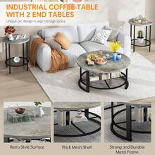 3 Pieces Round Coffee Table Sets, 31.6 In Industrial Living Room Table With 2 End Side Tables, Easy Assembly Coffee And End Tables Sets With Metal Legs, For Office, Living Room And Apartment - Xám - Xem 5