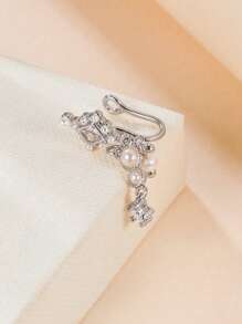 1 Pezzo Anello Finto Per Naso Incantato In Rame Con Decorazioni A Forma Di Diamante Geometrico E Nappa A Perla Finta E Zirconi Cubici Per Donne-fregio Di Lusso Per Appuntamenti