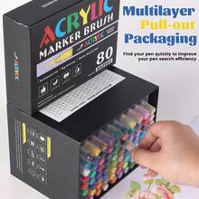 Set de marcadores acrílicos de cerdas suaves, 12-120 colores, control automático de tinta, pigmento rico, apilable, cobertura fuerte, suministros de arte - Multicolor - Ver 5