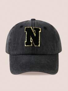 1pc Women/Men 26 Letter Baseball Cap, Washed Brim Sun Hat, Suitable For Outdoor Activities And Daily Wear, UV Protection - Black Gold Label-black Washed Cap - View 25