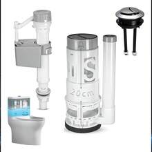 1 juego de herrajes y válvula de descarga para inodoro sistema dual pulsador de 20 cm. Kit completo de reparación de tanque de inodoro con válvula de llenado y aleta de válvula de inodoro - Blanco - Ver 1