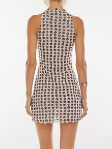 Women Y2k High Neck Mini Dress Sleeveless Polka Dot/Vinatge Floral Print Slit Hem Bodycon Dress Sexy Short Dress  Beach Vacation Dress Clubwear - Cà phê - Xem 3