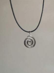 Y2K 螺旋涡旋不锈钢吊坠项链 男女款 复古手工编织皮绳链项链 垃圾摇滚风格珠宝配饰 - 彩色 - 查看 5