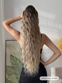 26 Inch Long Water Wave Heat Resistant Synthetic Ponytail, Daily Use Wig Hair Scrunchie For Women - Ombre - View 3