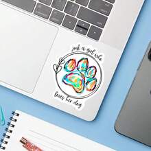 1PC Just A Girl Who Loves Her Dog Sticker, Cute Colorful Paw Print Laptop Decal, Dog Mom Water Bottle & Tumbler Sticker, Waterproof Durable Vinyl Die Cut Decal For Car, Puppy Lover Gift For Women, Aesthetic Pet Decor - Multicolor - View 5