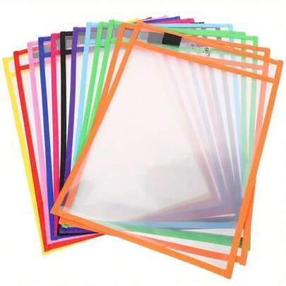 BELLKIDS Bộ 6/12 túi bảng trắng trong suốt hai mặt có thể xóa được kèm 8 bút màu, kẹp tài liệu treo, túi vẽ và tô màu sắc nét, túi đựng bằng PVC, trò chơi học tập, đạo cụ tương tác, thích hợp cho lớp học, gia đình, văn phòng phẩm học sinh và dụng cụ giảng dạy.