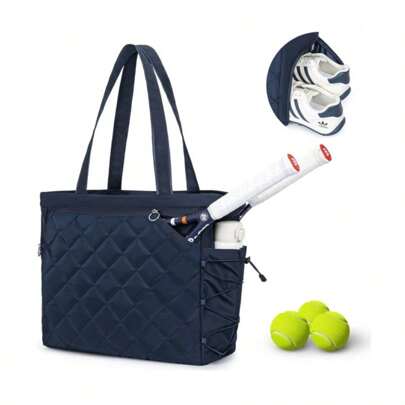 Tennis Tote Bag With Shoe Compartment - Extra-Large Quilted Pickleball Bag Holds 2-4 Rackets, Water-Resistant & Lightweight For Men & Women