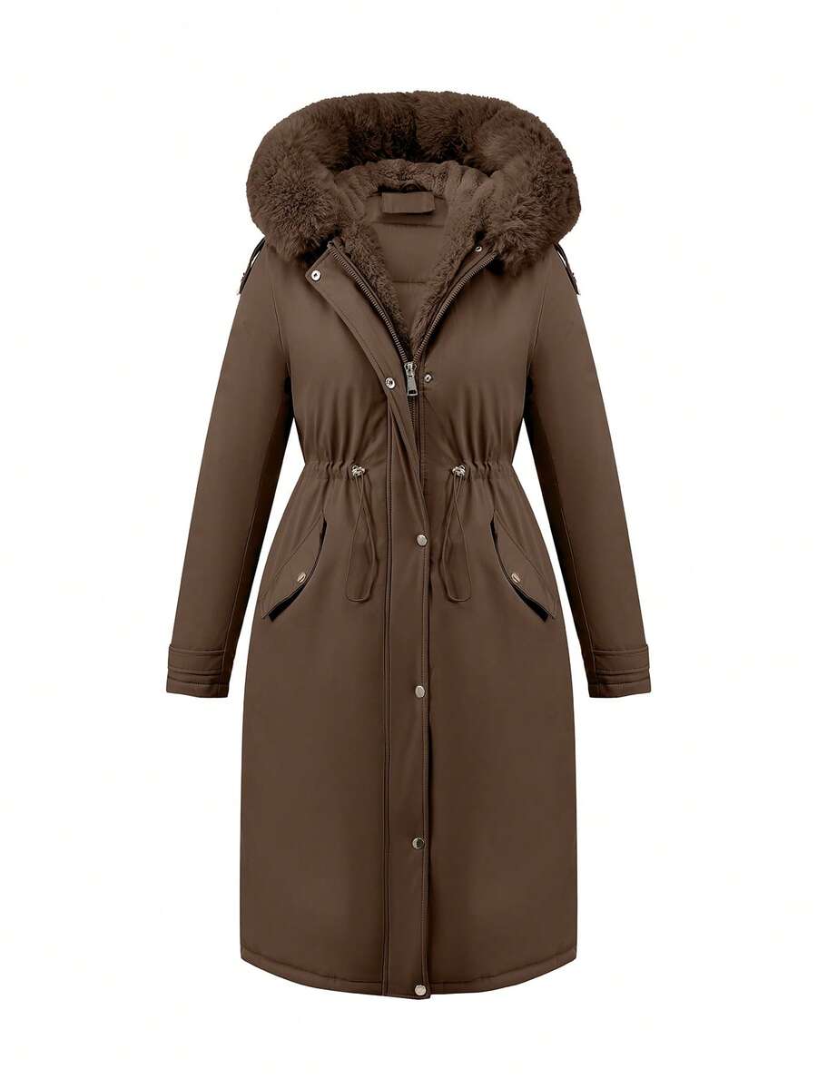 Women's Mid-Length Jacket With Faux Fur Collar And Belt, Suitable For Autumn/Winter