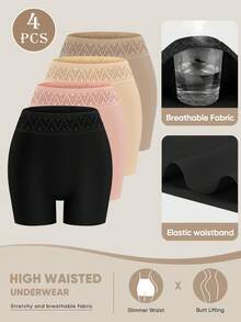4pcs Women's Mid Waist Boxer Briefs, Elastic & Soft, Breathable, Seamless & Elegant Full Coverage, Anti-Lighting, Anti-Roll Edge - Multicolor - View 5