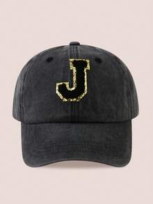 1pc Women/Men 26 Letter Baseball Cap, Washed Brim Sun Hat, Suitable For Outdoor Activities And Daily Wear, UV Protection - Black Gold Label-black Washed Cap - View 17