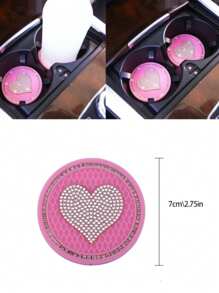 1pc Rhinestone Heart Decor Car Coaster,Packs Bling Car Cup Holder Coaster,