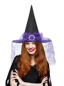 Halloween Witch Hat, Durio Lace Witch Hat - Halloween Wizard Costume Accessory, Mesh Lace Wizard Role Play Party Costume Accessory - Multicolor - View 7